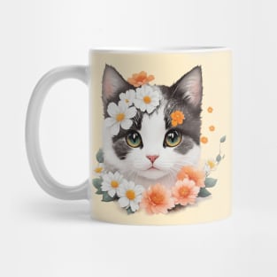 Enchanting Feline Fantasia: Dreamy Kitten in Floral Wonderland Mug